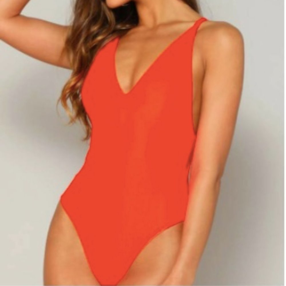Plunging Neck Form Fitted Bodysuit